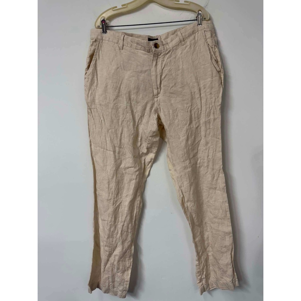 Club Room Luxury Mens 38x32 Linen Pants Beige Flat Front Summer Trousers 38W 32L